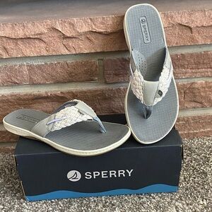 Sperry Women’s Gray and Cream Braided Thong Sandals